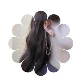 Yheakne Boho Cartilage Chain Earrings Gold Cuff Chain Earrings Long CZ Wrap Tassel Earrings Vintage Heart Cuff Earrings Helix Cartilage Clip On Earrings Jewellery for Women and Girls, Alloy Steel