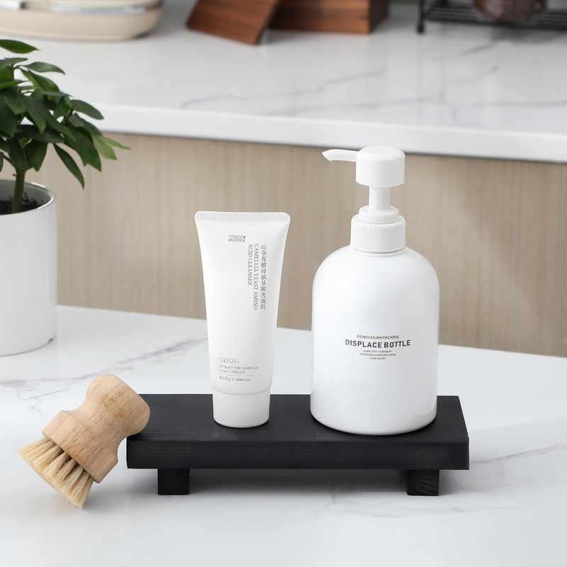 Bathroom Counter Organizer Wood Pedestal Stand Farmhouse Decorative Tray Soap