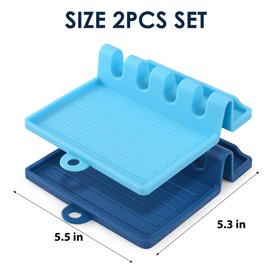 CUZAFO 2-PACK 600°F Heat Resistant Silicone Spoon Rest, Multiple Utensil Rest, BPA Free Easy to Clean Dishwasher Safe, Blue (Deep+Light)