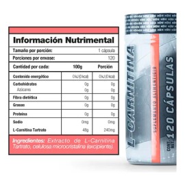 Carnitina Quemador de Grasa MDN Sports 120 Cápsulas 240mg Sin Sabor, Calidad encapsulada.