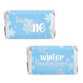 DISTINCTIVS Blue Onederland Snowflake Winter 1st Birthday Mini Candy Bar Wrappers - 45 Stickers