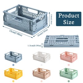 Lucywey Pack of 6 Folding Boxes, Plastic Folding Baskets, 15 x 9.7 x 6 cm, Mini Folding Box, Portable Storage Boxes, Colourful Sturdy Foldable Storage Box with Stickers and Pen for