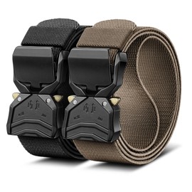 BULLIANT Men Belt 2 Pack,Tactical Stretch Belt Adjustable For Rigger Military Heavy Duty Work 1.5"-Cut For Fit(Black/Light Brown,34"-38" Waist Adjustable)