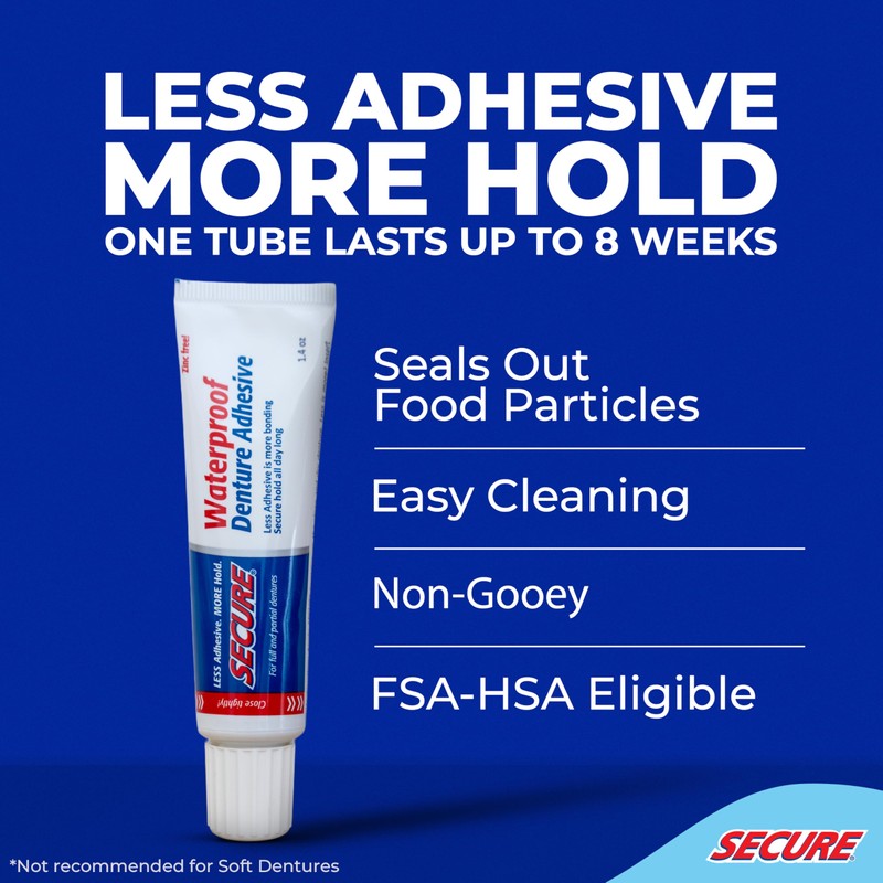 Secure Denture Adhesive Cream for Uppers, Lowers & Partials –