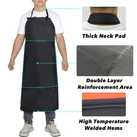 STPGIFC Waterproof Rubber Vinyl Apron -42.5" x 33.8" Plus Size Double Reinforced Chemical Resistant PVC Unisex Bib Apron for Dishwashing Grooming Lab Work Butcher Black (3 Pack)