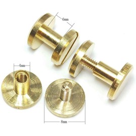 Chiloskit 10pcs 6mm Brass Button Studs Rivets Screwback Screw Leather Brass Copper Wallet Craft Solid Screw Nail Rivet Double Flat Head Belt Rivets