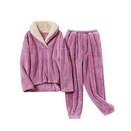 Fenclushy Women's Fluffy Loungewear Sleepwear Lounge Casual Pajamas Sets Loose Long Sleeve Fleece Pullover and Pants Set(01Pink,XS)
