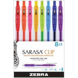 Zebra SARASA Clip Gel Pens, 0.5, 8 Assorted Ink, Fine Point NEW!