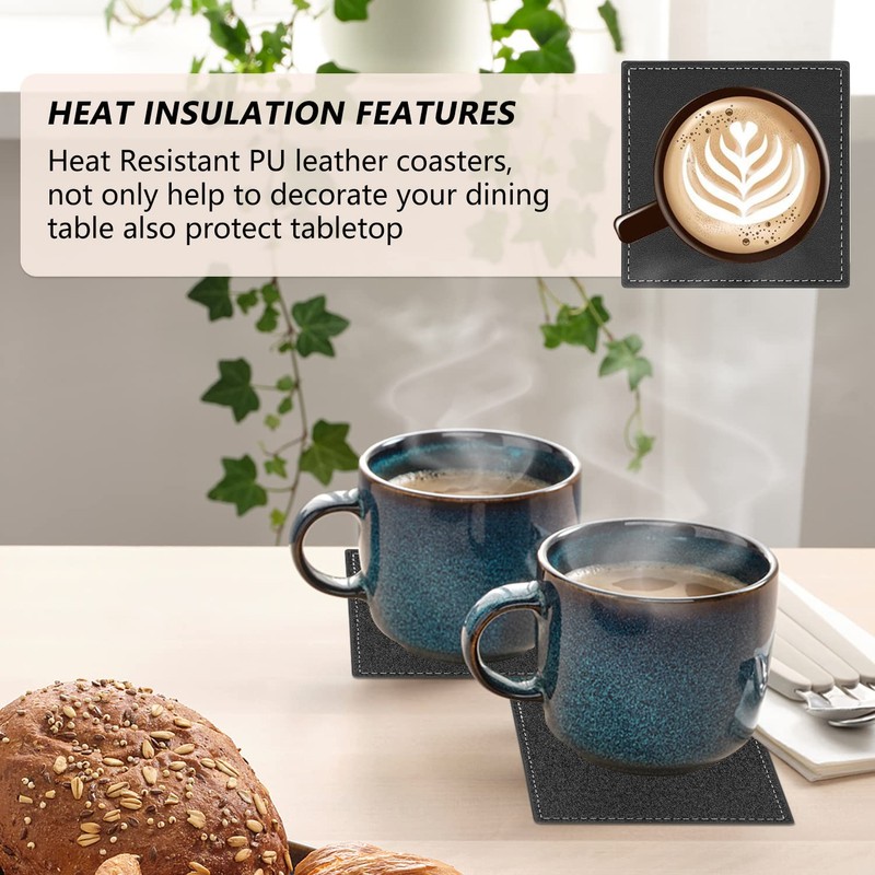 Famibay PU Leather Coasters with Holder Set of 6 Drink