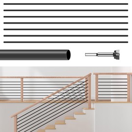 7 Pack 9.8 FT x 5/8 inch Iron Stair Balusters Round Horizontal Bar Baluster, Matte Black Hollow Stair Baluster for Indoor Staircase