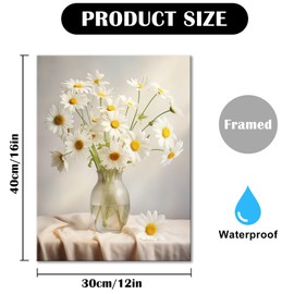 Flower Canvas Wall Art Modern Floral Canvas Artwork Daisy Flower Vase Picture for Living Room Bedroom Bathroom Office Wall Decor Framed Ready to Hang12 x16