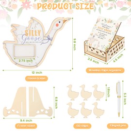 Chunful 64 Pcs Goose Baby Shower Guest Book Alternative a Silly Goose Will Be on The Loose Decorations for Boys Girls, Wooden Frame Guest Book with Stand, Pen, Box Baby Keepsake for Parties Weddings
