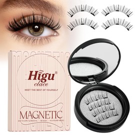 Higu clace Magnetic Eyelashes, Magnetic Eyelashes Without Eyeliner, Magnetic Eyelashes with Applicator, Eyelashes Magnetic Natural Look, No Glue Required Eyelashes Magnetic (BLACK-A)