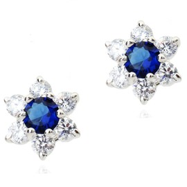 Crystalline Azuria Women Girls 18ct White Gold Plated Blue Simulated Sapphire Zirconia Crystals Flowers Stud Earrings