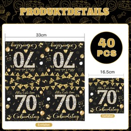 Pack of 40 2-Ply Napkins 70th Birthday Woman Man Decoration for Celebrations Party Anniversary