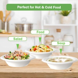 FPN Disposable Paper Bowls 200 Pack 12 oz, Heavy-Duty Compostable, Eco-Friendly, Bagasse Bowl for Soup, Salad, Dessert & More