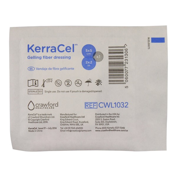 KerraCel 2"x 2" Gelling Fiber Wound Dressing (CWL1032) - Absorbs and Isolates Wound Drainage and Bacteria, Micro-Contours to The Wound Bed, Maintains Healthy Moisture Levels (1 Each)