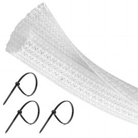 Cable Management Sleeve, 10ft - 1/4 inch White Cable Sleeve, Cord Organizer Cord Management for USB Cable Power Cord TV Computer Desk with 3 PCS Black Cable Ties