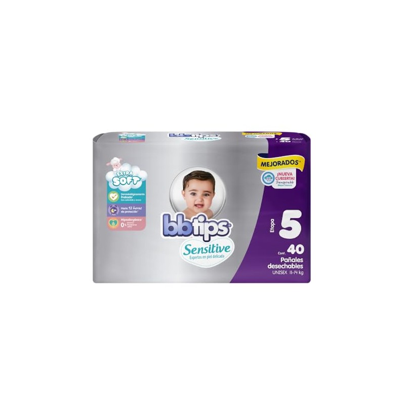 Bbtips Pañal Bebé Sensitive Talla 5 Extra Grande 160 Piezas,