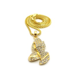 Fashion 21 Micro Prayer Hands Pendant 18,20,24 Box, Rope Chain Necklace in Gold Tone (2mm 24" Box Chain)