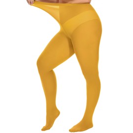 DUCMODA Women's Plus Size High Waist Tights Microfibre Soft Sheer Tights, mustard
