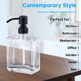 Rzoeox Clear Glass Soap Dispenser with Oil Rubbed Bronze Pump, 13.5 OZ Liquid Soap Dispenser Square with Stainless Steel Pump for Dish Hand Soap Bathroom Kitchen Vanity Countertop