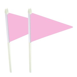 Lebei 12Pack Small Pink Pennant Stick Flag Mini Triangle Blank DIY Graffiti Hand Held 5x8 Inch Flags with Solid Pole