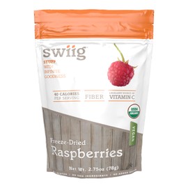 swiig Organic Freeze-Dried Raspberries, Raw, Vegan, No Added Sugar or Oils, No Gluten, No GMO Ingredients, 2.75 Ounce Bag