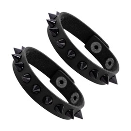 Manfnee Punk Leather Bracelet Spike Rock Rivet Bracelet for Men Women Gothic Bracelets Black Adjustable, Faux Leather Zinc, No gemstone