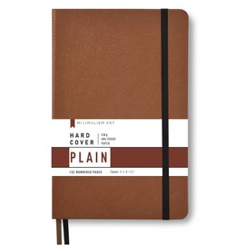 Minimalism Art, Premium Hard Cover Notebook Journal, Classic 5" x 8.3", 122 Numbered Pages, Gusseted Pocket, Ribbon Bookmark, Extra Thick Ink-Proof Paper 120gsm, San Francisco (Plain, Brown)