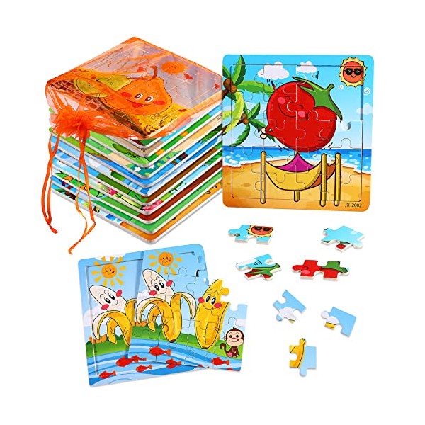 SANNIX 12 Pack Wooden Jigsaw Puzzles with 12 Organize Bags,