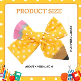 Back to School Pencil Hair Bows Clips for Girls Teacher, School Bow Hair Clips,Pencil Hair Bows for Kindergarten Girls Students Toddler Teacher Hair Accessories Outfits(Yellow)