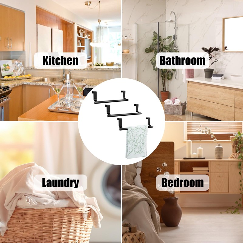 RETON 3 PCS Over The Door Towel Rail, Stainless Steel