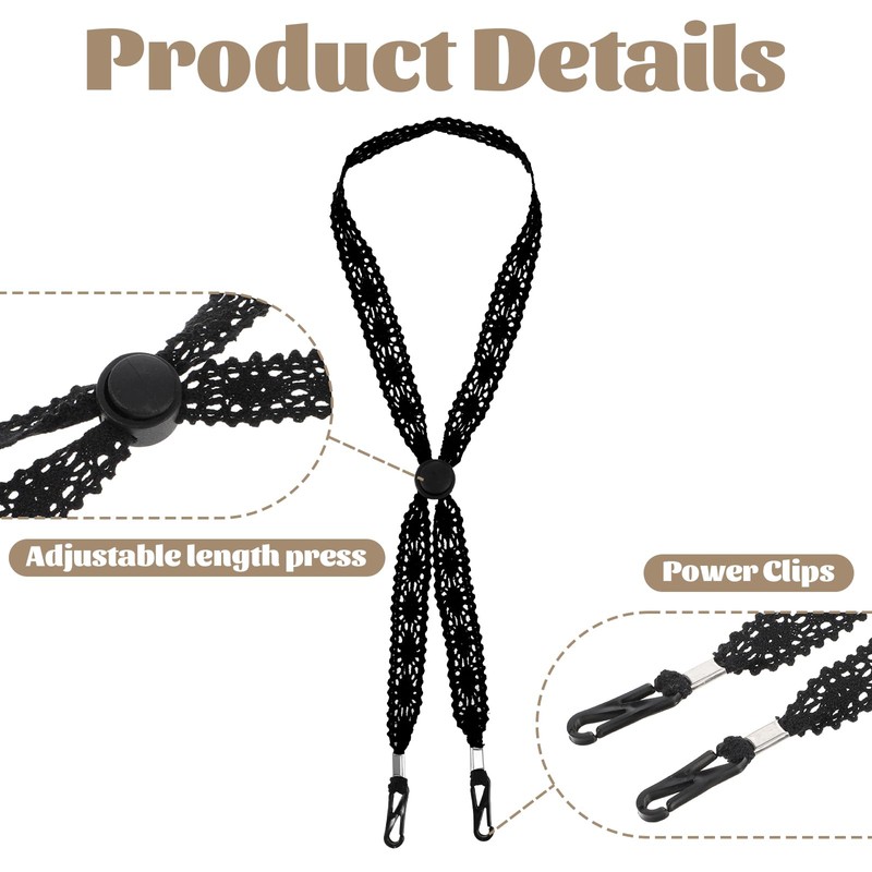 Tweruna 2 PCS Hat Straps for Wind, Adjustable Beige Black