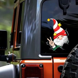 Nouiroy Funny Peeking Christmas Decal - Santa, Snowman, Reindeer Sticker for Car, Truck, SUV - Self-Adhesive Vinyl Decoration (Christmas Dwarf, Victory Gesture)
