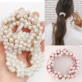 6 Packs Pearl Hair Ties Elastic Scrunchies Stretchy Bands Bead Ropes Hair Accessories for Women Girls Ponytail Thick Hair (Style1, One Size)