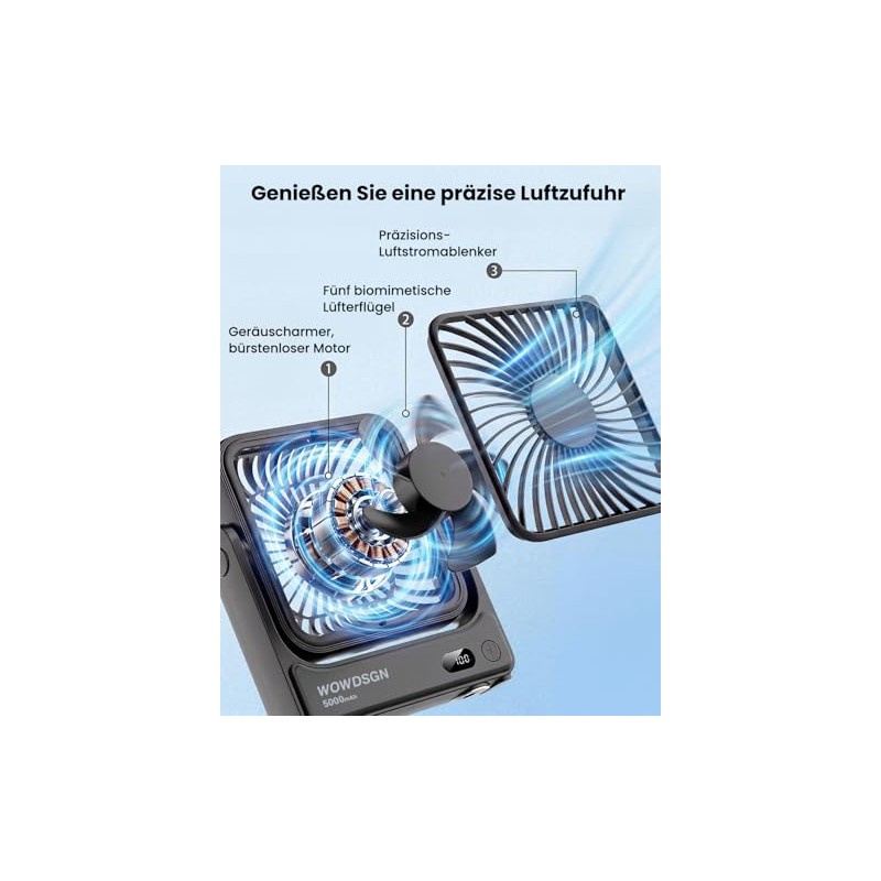 WOWDSGN Table Fan USB with Power Base & LED Display,
