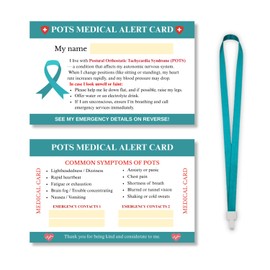 Postural Orthostatic Tachycardia Syndrome (POTS) Medical Alert Card with Lanyard & Waterproof Sleeve - Dysautonomia Awareness & Invisible Disability Support