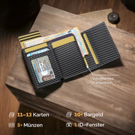 Slim Wallet with Coin Compartment Men's Wallet with RFID Protection, Men's Slim Smat Wallet, Pop-up Card Holder for 10 Cards, Men's Card Wallet, C02 - Carbon Black, Minimalist