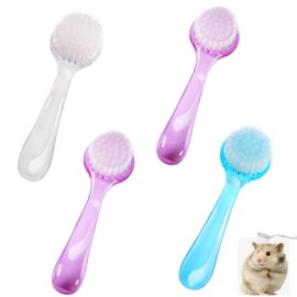 Liyquint 4 Pack Hamster Brush ,Small Animal Bath Brush with Lid Soft Cleansing Brush Massage Combs for Hedgehog Guinea Pig Rabbit Chinchilla Ferret Small Animal Grooming Tool Cleaning Supplies (Transparent color, blue, purple)