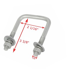 CNC 4 Pack of 3/8 Dia x 2-1/16 W x 3-3/8 L Boat Trailer Square Galvanized U-Bolts