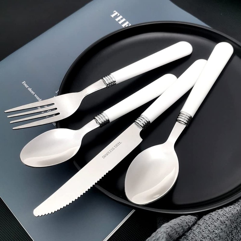White Silverware Set for 6 Durable Stainless Steel Flatware Set