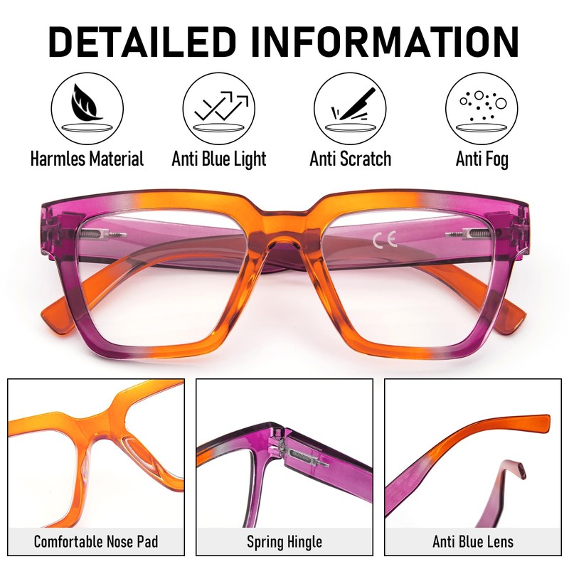 KoKoBin 3 Pack Oprah Style Reading Glasses for Women，Oversize Square