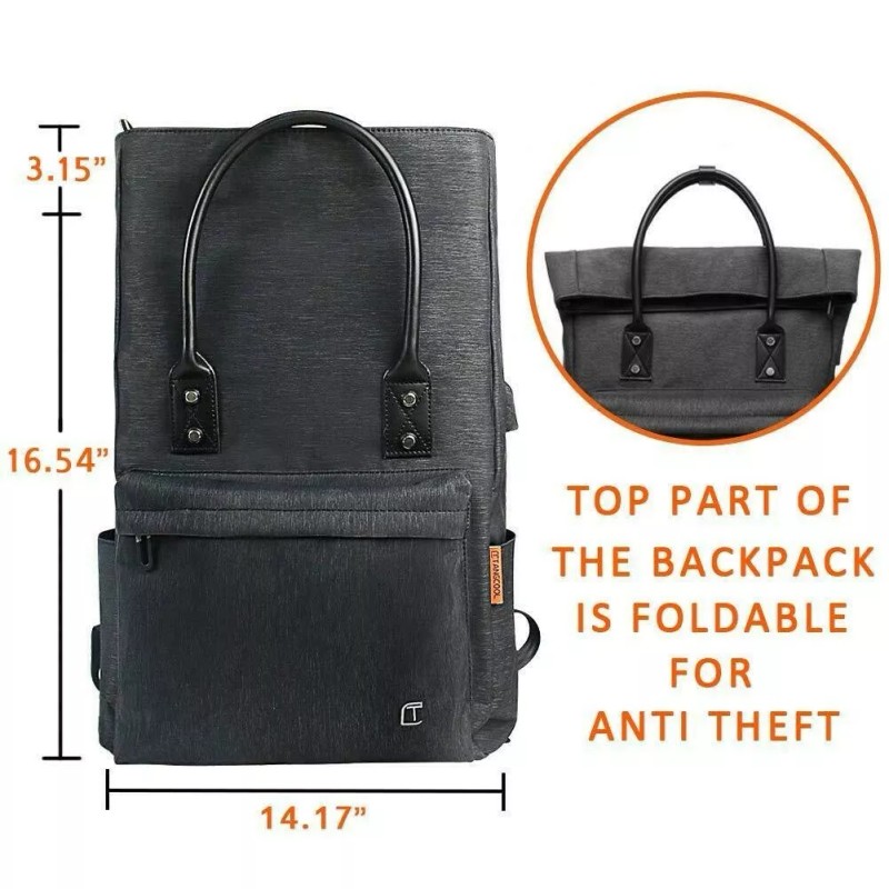 Waterproof TOTE BACKPACK CONVERTIBLE WITH USB CHARGING WATERPROOF