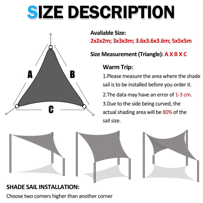 HEYOMART Triangular sun sail, 3.6 x 3.6 x 3.6 m,