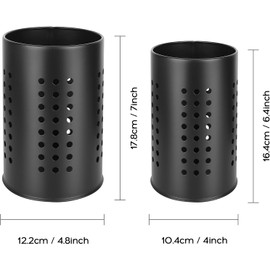 NCCHDZSW Kitchen Utensil Holder Cutlery Basket 2 Pieces Size 16.5 x 10 cm and 18 x 12 cm Cutlery Holder Stainless Steel Black Dish Drainer Cutlery Stand for Worktop Kitchen Cutlery Strainer Cutlery