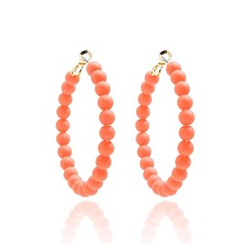Fashionable Colorful Round Acrylic Bead Hoop Earrings for Women Multiple Colors Trendy Jewelry Gift-Orange