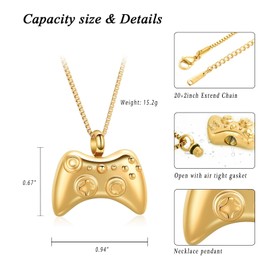 QGJNSGC Urn Necklace for Human Ashes Game Controller Cremation For Ashes Memorial Pendant Keepsake Jewelry Stainless Steel for Men (Gold)