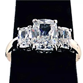 Engagement 3-STONE  BRILLIANT CUT CZ Cocktail / Engagement Ring _ Size-5_NF_925 SILVER