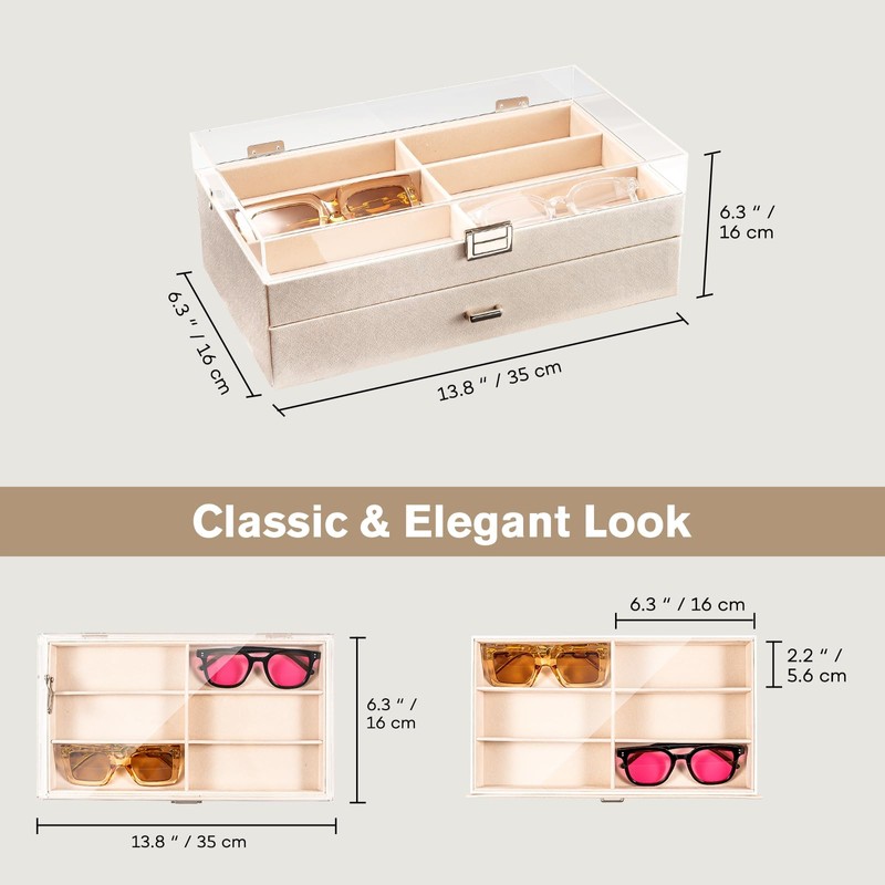 ProCase 12 Slots Acrylic Clear Top Sunglass Organizer, 2 Layers